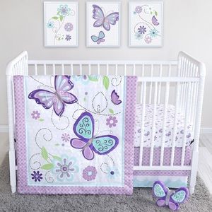 Bedding New Purple Butterfly Crib Sheet 4pc Set Poshmark